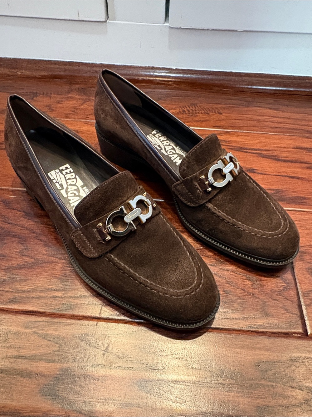 Salvatore Ferragamo brown suede Gancini bit loafers - Picture 2 of 4